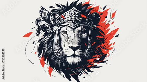 The lion wears a roman helmet. Ram lion tattoo design