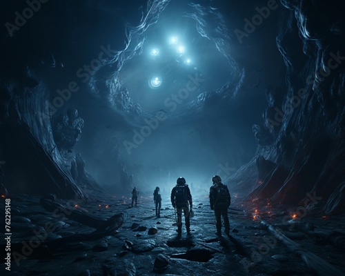Inside a dark cave a group of astronauts stumbles upon a longlost alien structure
