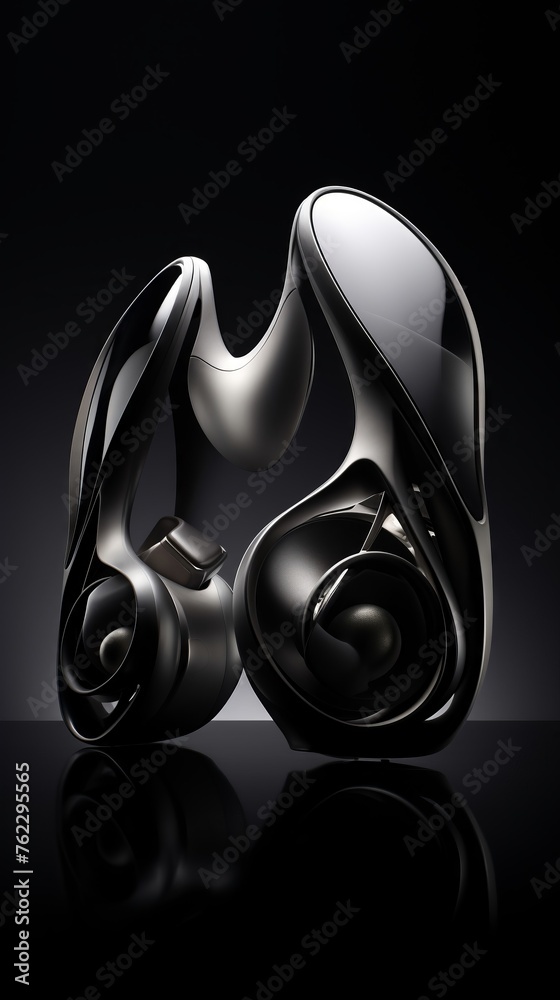 Pair of ear speakers dynamic angle closeup high resolution detailed showcasing technology
