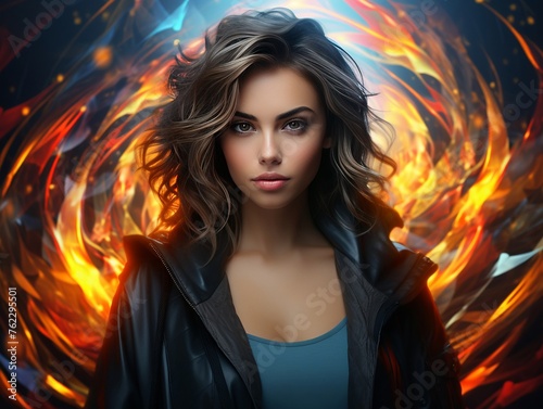 Mysterious Woman with Fiery Background Art