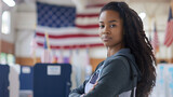 Vibrant Voice: A Proud Young African-American Woman Casts Her Ballot in the Heartland of the USA