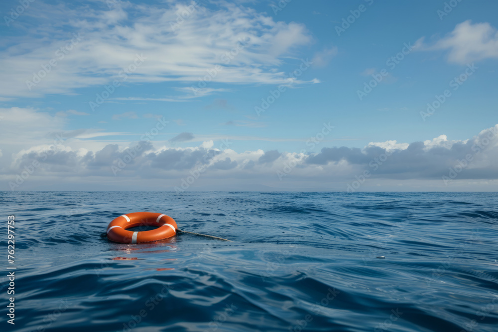 Safety equipment. Life buoy or rescue buoy floating on sea to rescue people. Generative AI Safety equipment. Life buoy or rescue buoy floating on sea to rescue people. Generative AI
