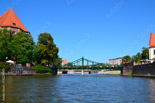 Wroclaw, Poland. The Tumski Bridge, steel bridge for pedestrians over the northern branch of the Oder in Wroclaw. The bridge connects the Cathedral Island with the Sand Island