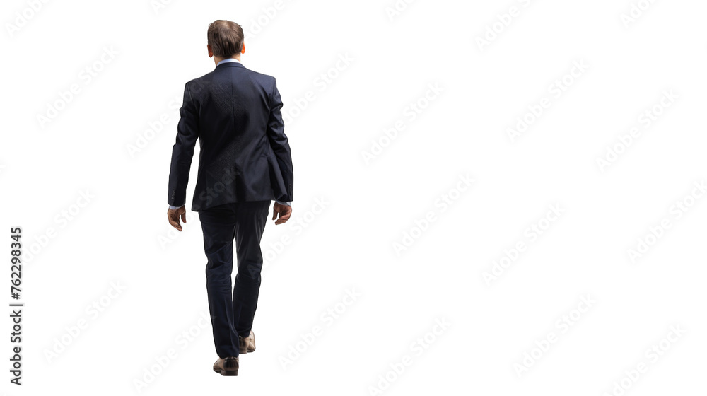 Back view of a business man holding a briefcase and walking forward ...