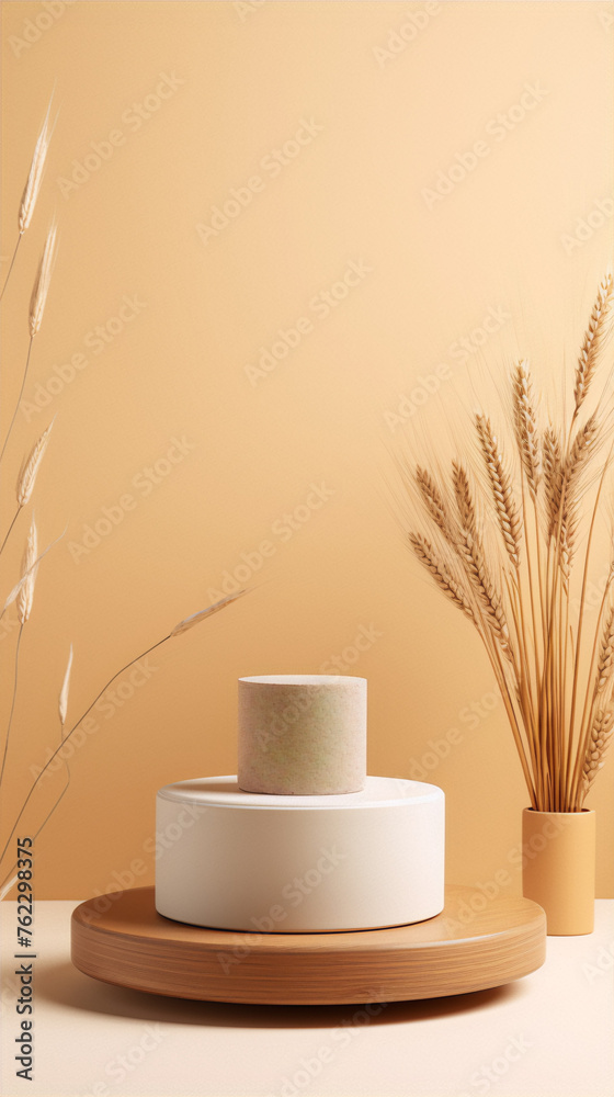3D rendering of a podium with wheat.