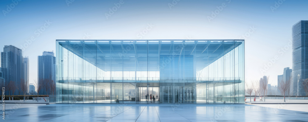 Contemporary Glass Building in Urban Commercial Area