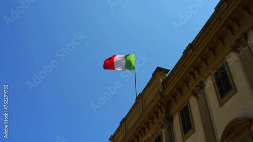 Italian flag on Royal Palace of Milan, Italy photo