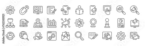 Digital Marketing vector thin line mini icons set. Thin simple outline icon collection.