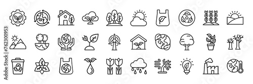 Environment vector thin line mini icons set. Thin simple outline icon collection.