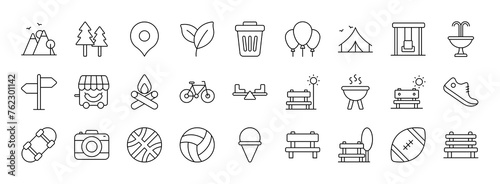 Park vector thin line mini icons set. Thin simple outline icon collection.