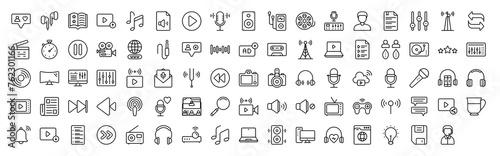 Podcast vector thin line mini icons set. Thin simple outline icon collection.