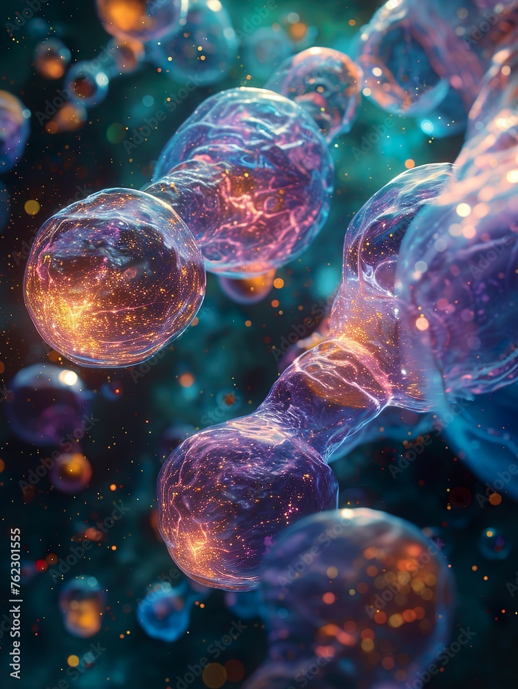 Embryonic stem cells depicted as a beacon of cellular therapy symbolize science's promise to heal and renew in a creative visual hymn - obrazy, fototapety, plakaty 