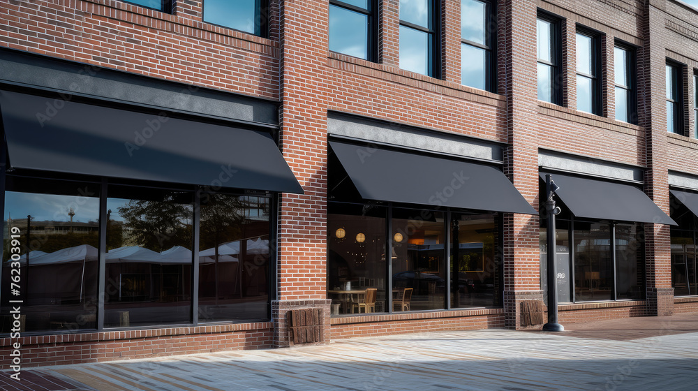 Contemporary Urban Cafe Exterior with Brick Facade