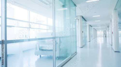 Bright Modern Hospital Corridor with Glass Walls