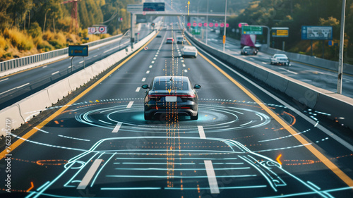 An autonomous, self-driving car navigating the city