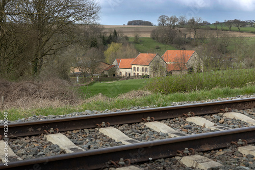 Historic railway and landscape at Simpelveld Zuid Limburg Netherlands. Miljoenenlijn. Millions Line. Rails. Hills.