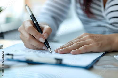 a person's hands drafting a business proposal or contract with a pen and paper, illustrating the traditional approach to documentation and negotiation in business transactions