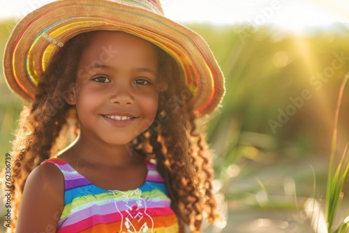 Young Girl with Straw Hat Radiating Joy - Generative AI