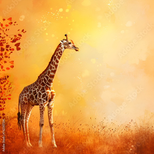 African giraffe in the savannah copy space 
