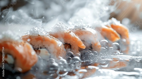 Sushi Being Cooked on Grill Close Up