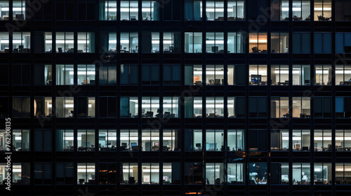 Modern Office Building Illuminated at Night