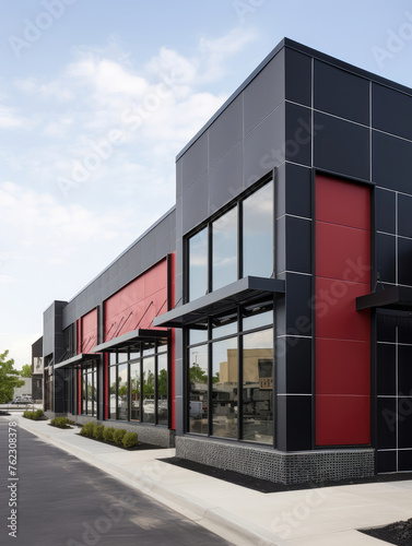 Modern Commercial Building Exterior with Vibrant Accents