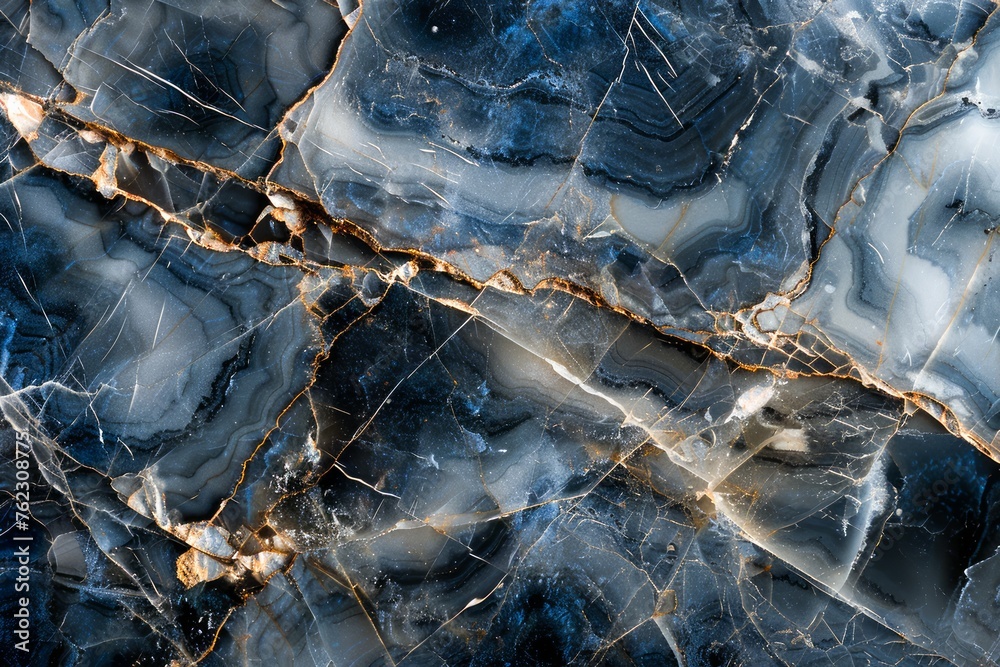 Luxurious Natural Blue Marble Texture Background with Golden Veins for Elegant Design