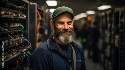 Man With Beard in Front of Server