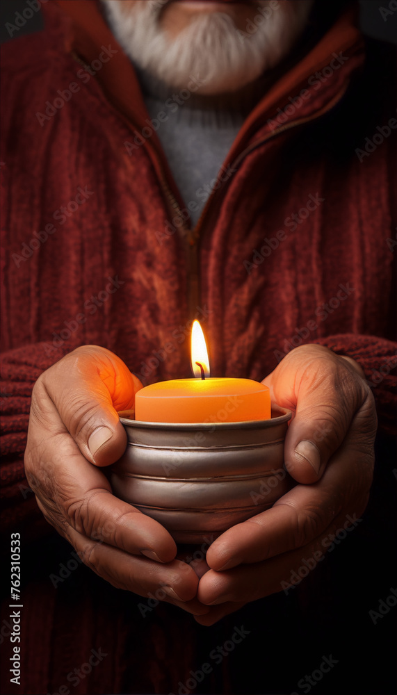 A man holding a candle in his hands.