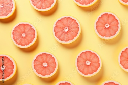 Grapefruit pattern on a yellow background. Creative design concept. Summer time.