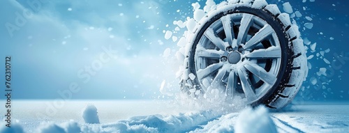 Winter Tire in Action During Snowy Day Drive