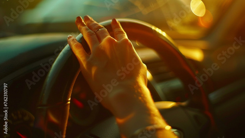 woman's hand drive car, close up on finger, cinematic © نيلو ڤر