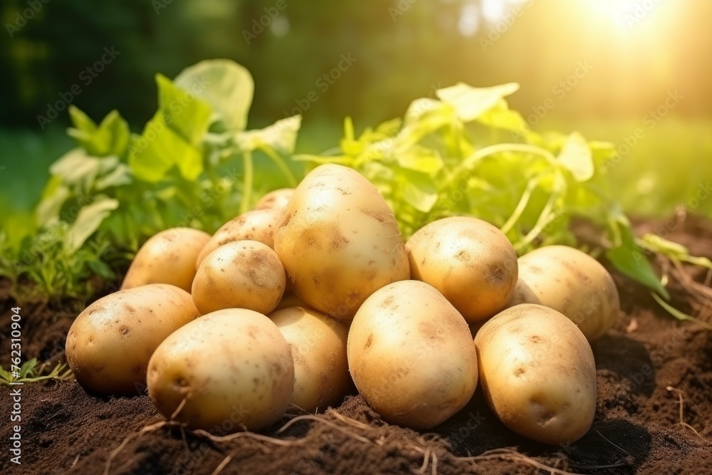 Firm Ripe potatoes fresh. Farm plant field. Generate Ai Firm Ripe potatoes fresh. Farm plant field. Generate Ai