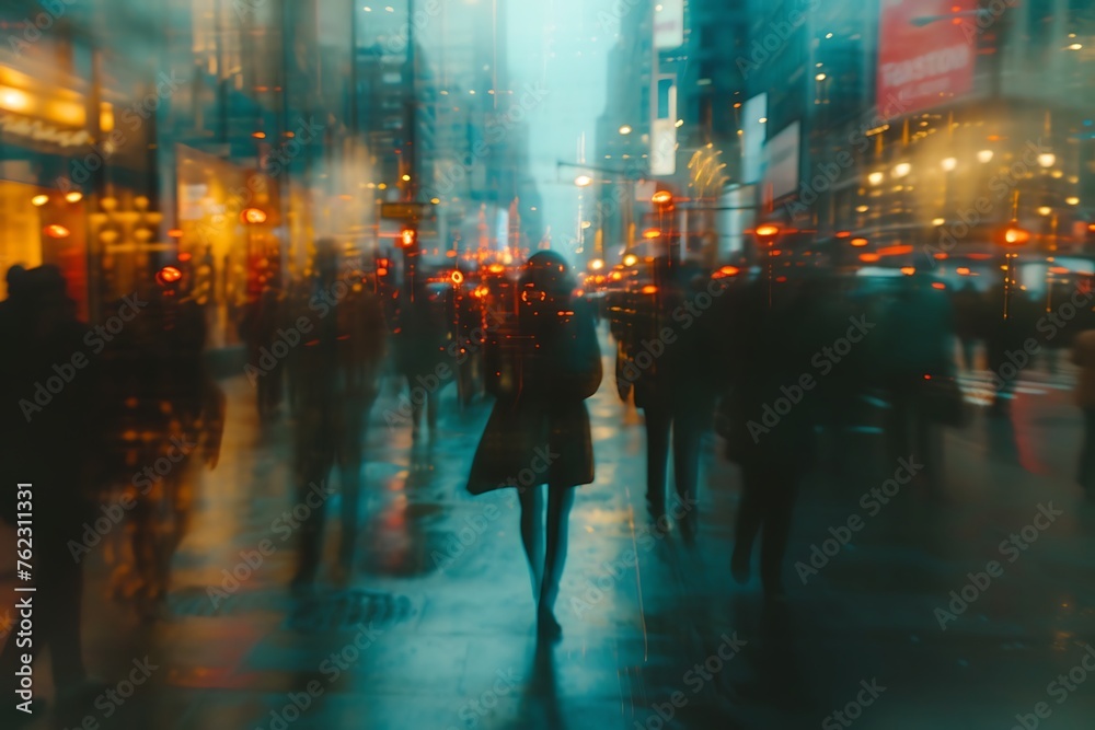 Captivating Street Scene: A Blurred Vision of Urban Life Amidst the Bustle of Chicago