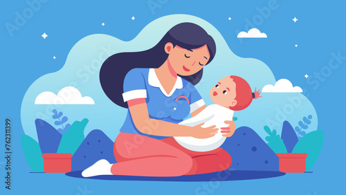 A midwife patiently assists a tired and overwhelmed mother in finding a comfortable nursing position encouraging her to relax and enjoy the