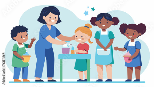A group of mothers and their children gathered around a pediatric nurse as she demonstrates proper handwashing techniques.