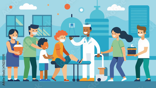 A bustling orthopedics clinic where patients of all ages are receiving expert care for their musculoskeletal injuries with dedicated physical