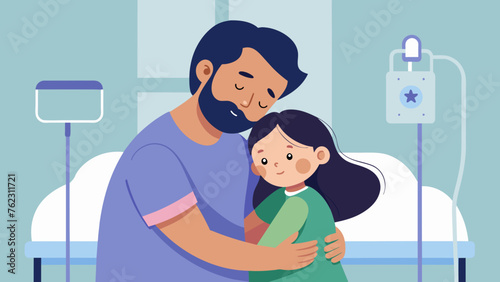 A father and daughter share a tearful hug as they say goodbye after their allotted visiting time in the ICU cherishing the brief moments they