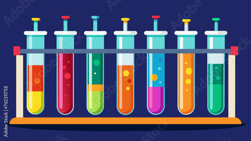 An array of colorful test tubes filled with different liquids representing the countless tests and procedures performed in the hospital lab.
