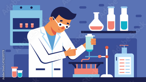 A busy lab technician expertly conducting a test tube analysis carefully handling the delicate equipment with precision.