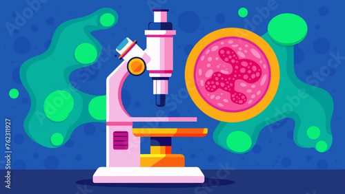A microscope image of a tissue sample with bright fluorescent staining highlighting specific cancer markers for identification and analysis.
