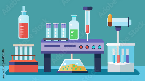 Laboratory equipment including microplates pipettes and test tubes arranged on a lab bench used in a multiplex assay for detecting multiple