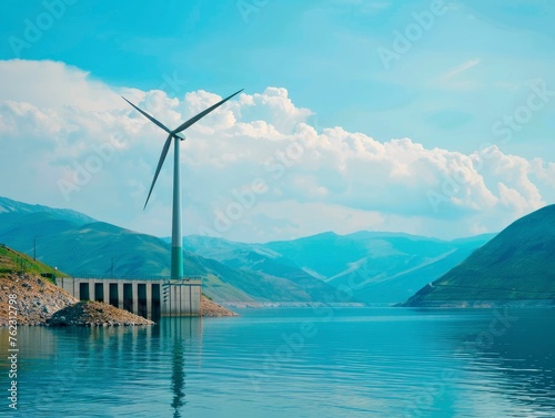 Wind turbines on breathtaking landscape, beautiful nature, professional photo