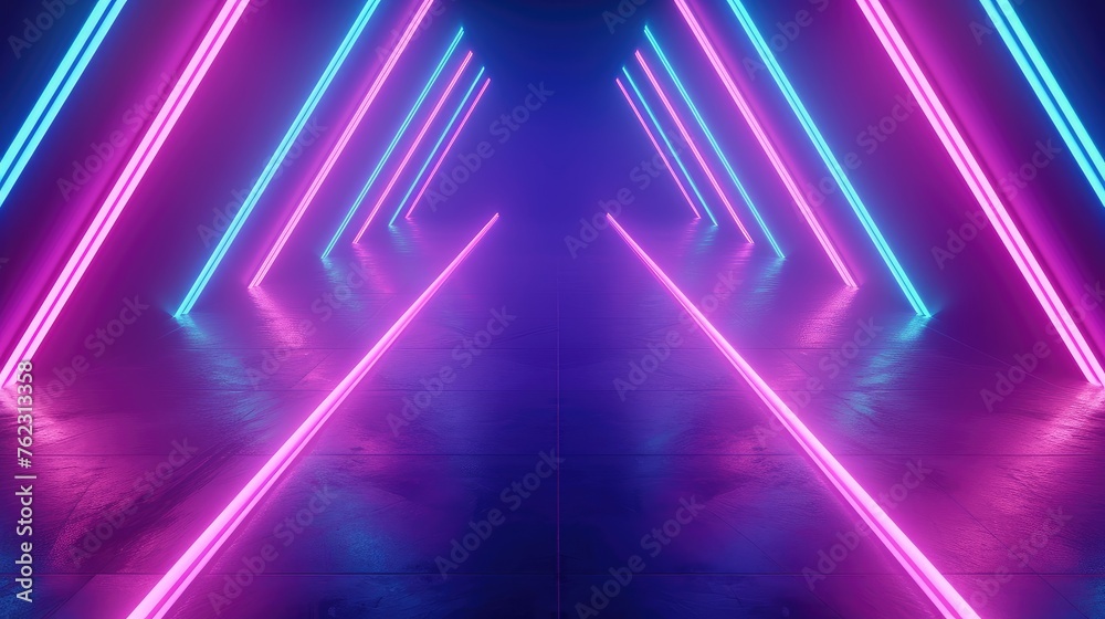 Futuristic Neon Light Tunnel with Reflection