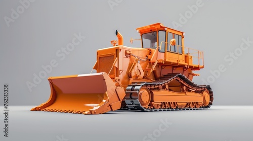 Orange Bulldozer on Neutral Background for Construction