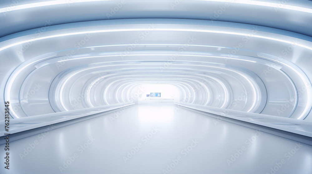 Futuristic tunnel with glowing blue lights in the walls and ceiling Futuristic tunnel with glowing blue lights in the walls and ceiling