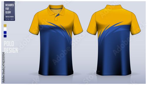 Polo shirt mockup template design for soccer jersey, football kit or sportswear. Sport uniform in front view and back view. T-shirt mockup for sport club. Fabric pattern.