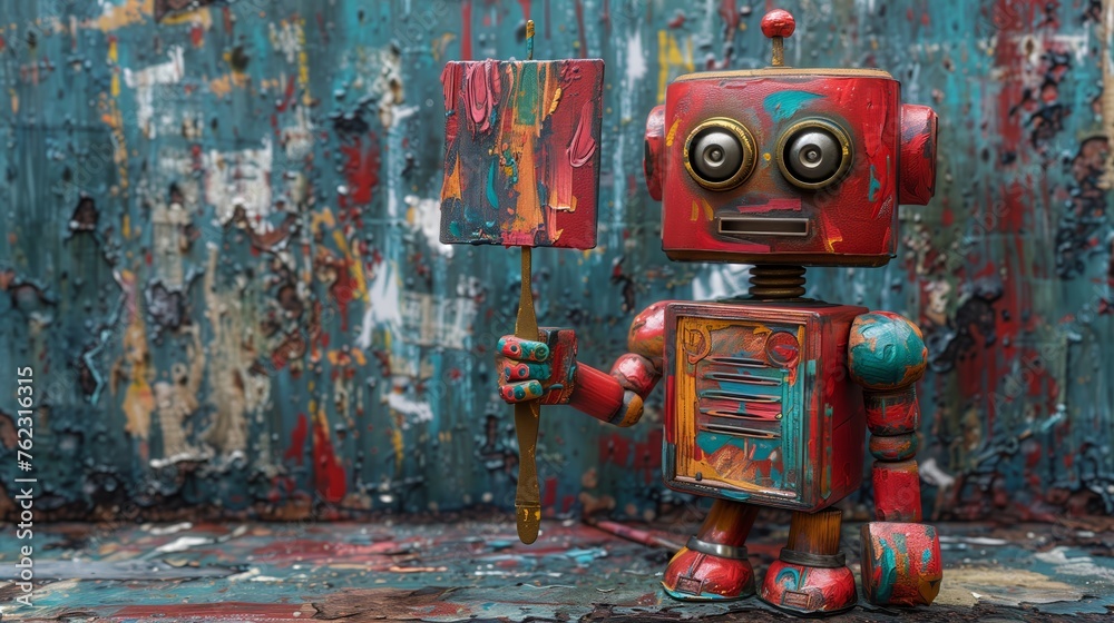 Robot holding a paintbrush: A classic image symbolizing the intersection of technology and traditional artistic expression.