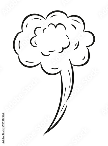 Explosion bomb doodle smoke or cloud, bomb element. Comic wow, boom, bam smoke sketch elements