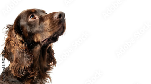 Cute, happy dog headshot smiling on a bright, PNG file of isolated cutout object on transparent background.